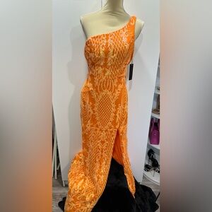 NWT Sequined Tangerine Orange size 11 gown Prom Dress Pageant Formal Event